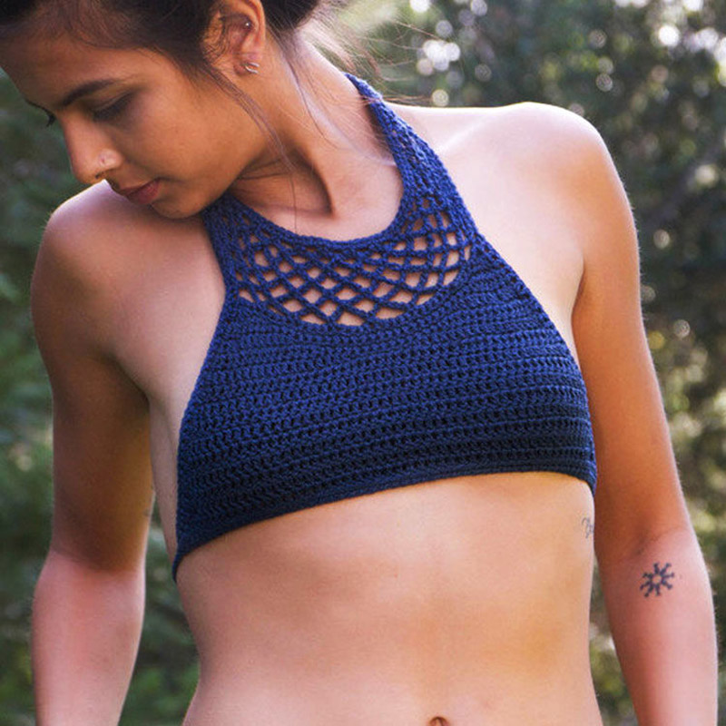 open back crochet bikini top, vacation beach swimsuit for women